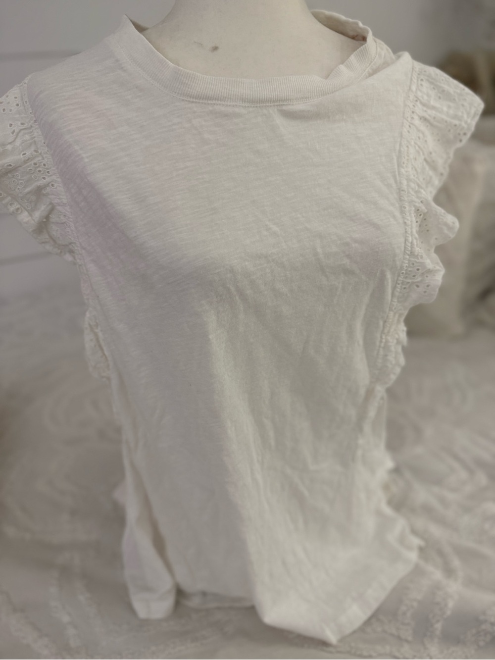 Pilcro White Eyelet Ruffle Tank Top